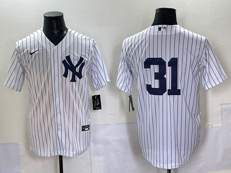 Men 2025 New York Yankees #31 No Name White Stripe Game Nike MLB Jersey style 01->new york yankees->MLB Jersey